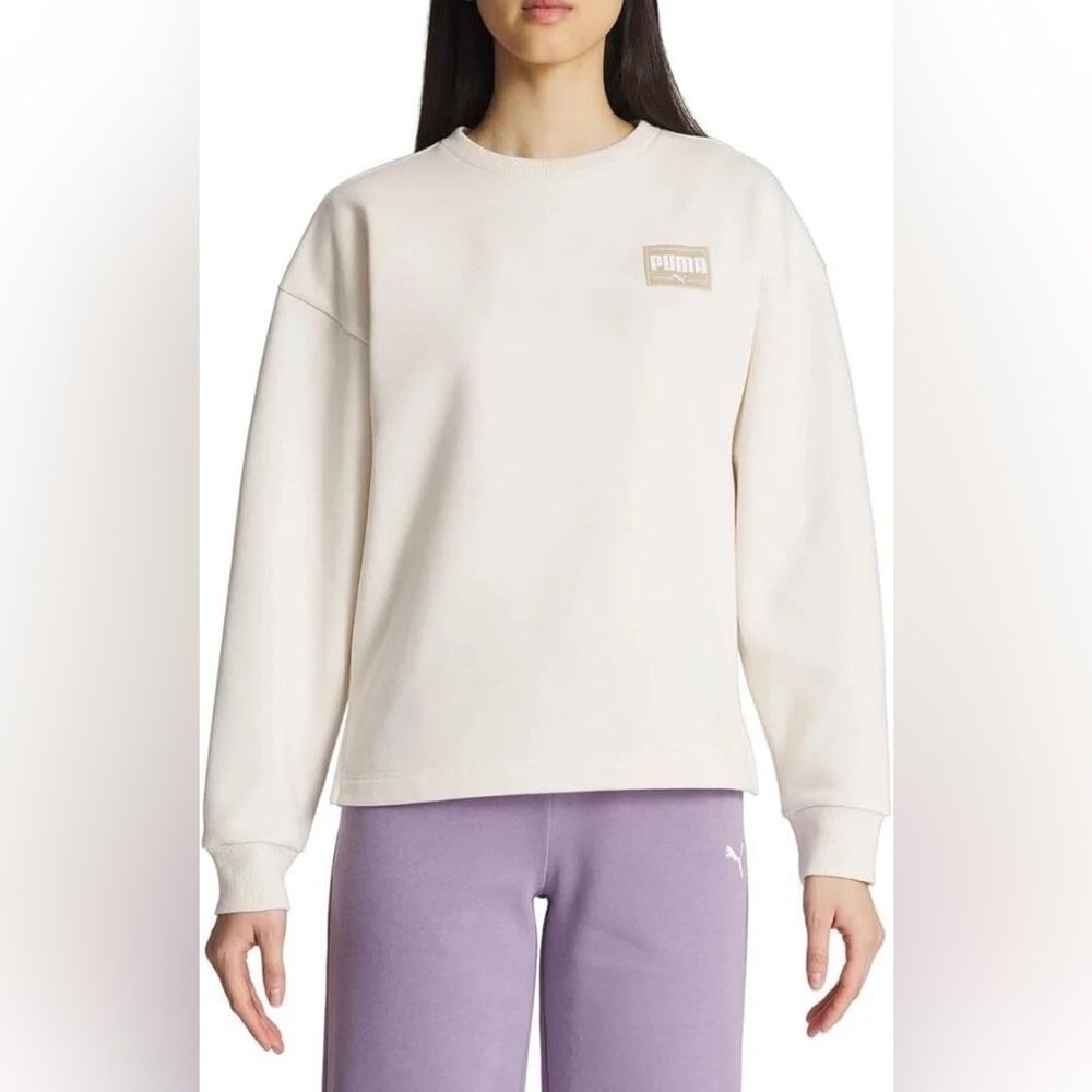 NWT PUMA Crewneck Cream Fleece Sweatshirt Size Large